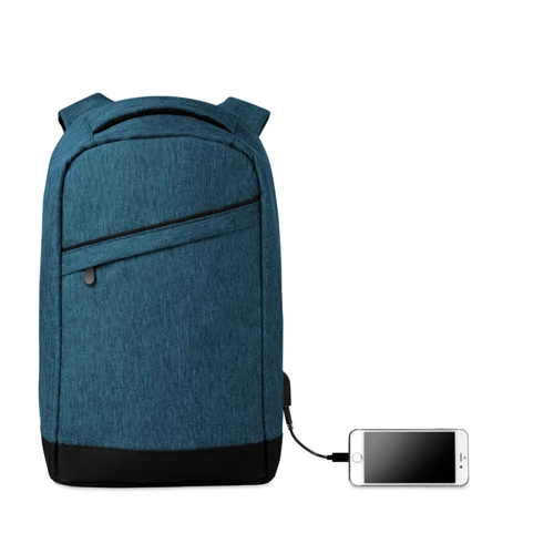 BERLIN 2 tone backpack incl USB plug blue 