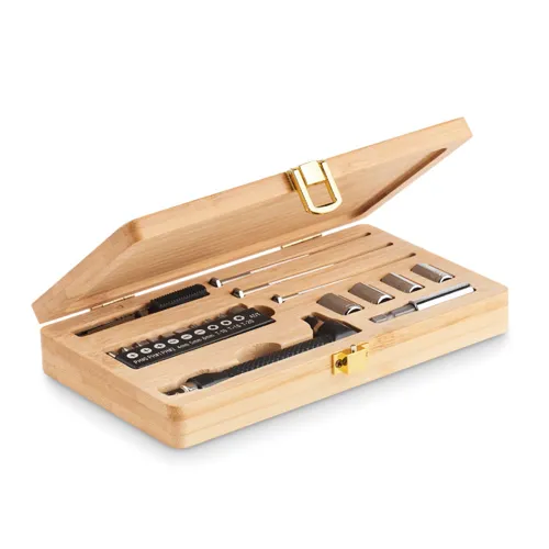 GALLAWAY 21 pcs tool set in bamboo case wood 