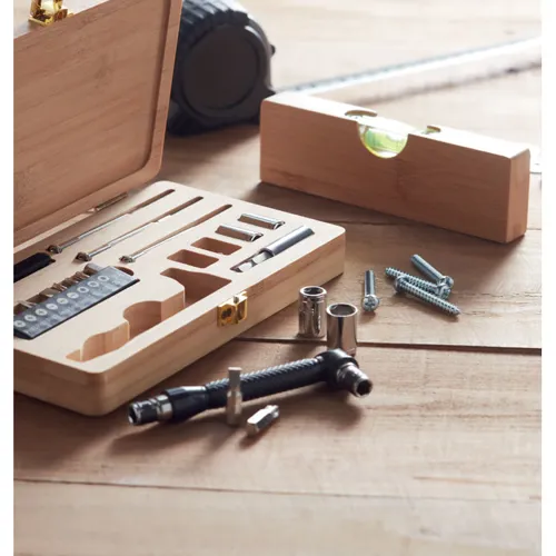 GALLAWAY 21 pcs tool set in bamboo case wood 