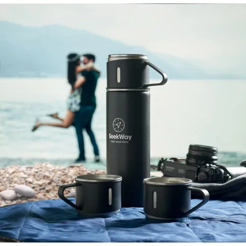 SHARM Double wall bottle and cup set black 